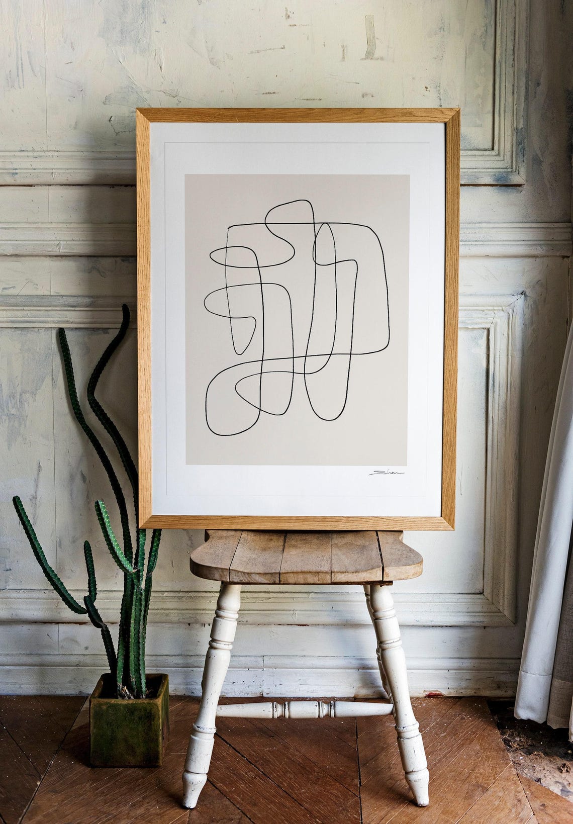 Minimalist Black Line Art Structured Scribble Neutral Poster - Image 2