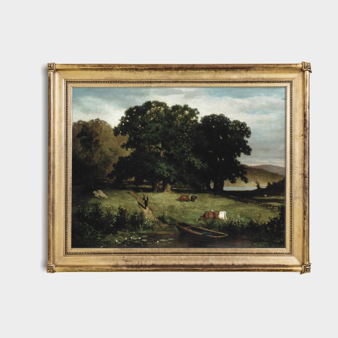 Vintage Cows in Meadow Landscape Poster Print - Image 4