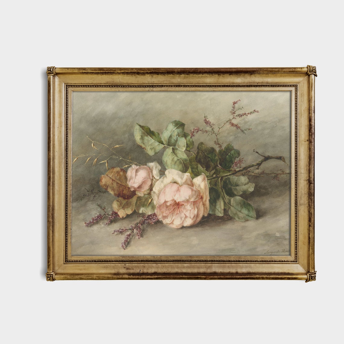 Pink Roses on a Table Signed Marguerite Rosenboom Floral Poster - Image 4