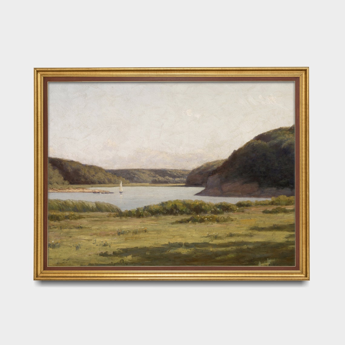 Sailboat on a Tranquil Lake Between Green Hills Landscape Poster - Image 5