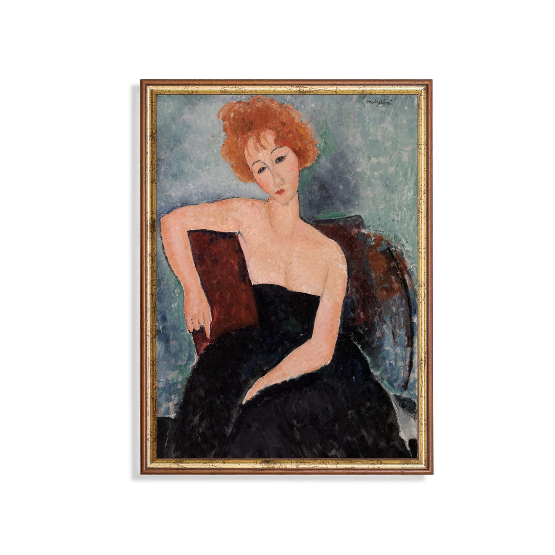 Red-Haired Woman in a Black Dress Modigliani Portrait Poster