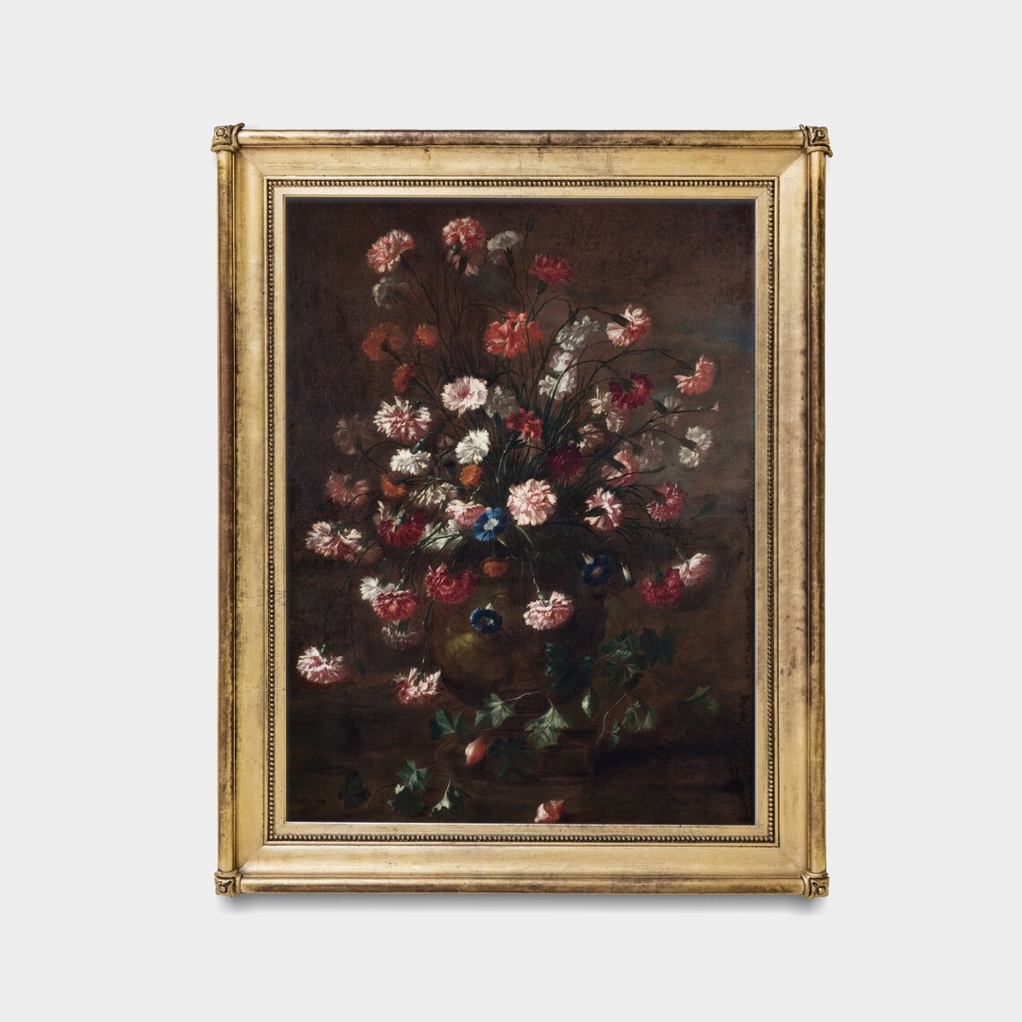 Carnations Bouquet Moody Dark Floral Still Life Painting Art Poster - Image 3
