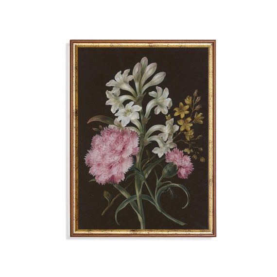 Vintage Still Life Painting Antique Floral Art Moody Rustic Print Dark Academia Wall Art Fine Art