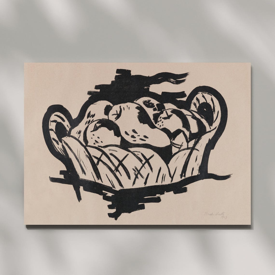 Minimalist Ink Pear In Basket Drawing 1963 Modernist Art Poster - Image 5