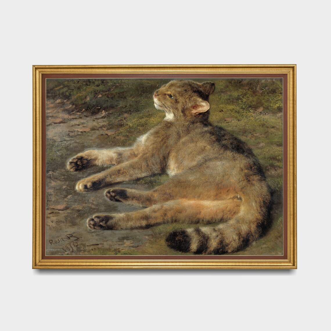 Tabby Cat Resting Outdoors Animal Study Painting by Rosa Bonheur Poster - Image 3