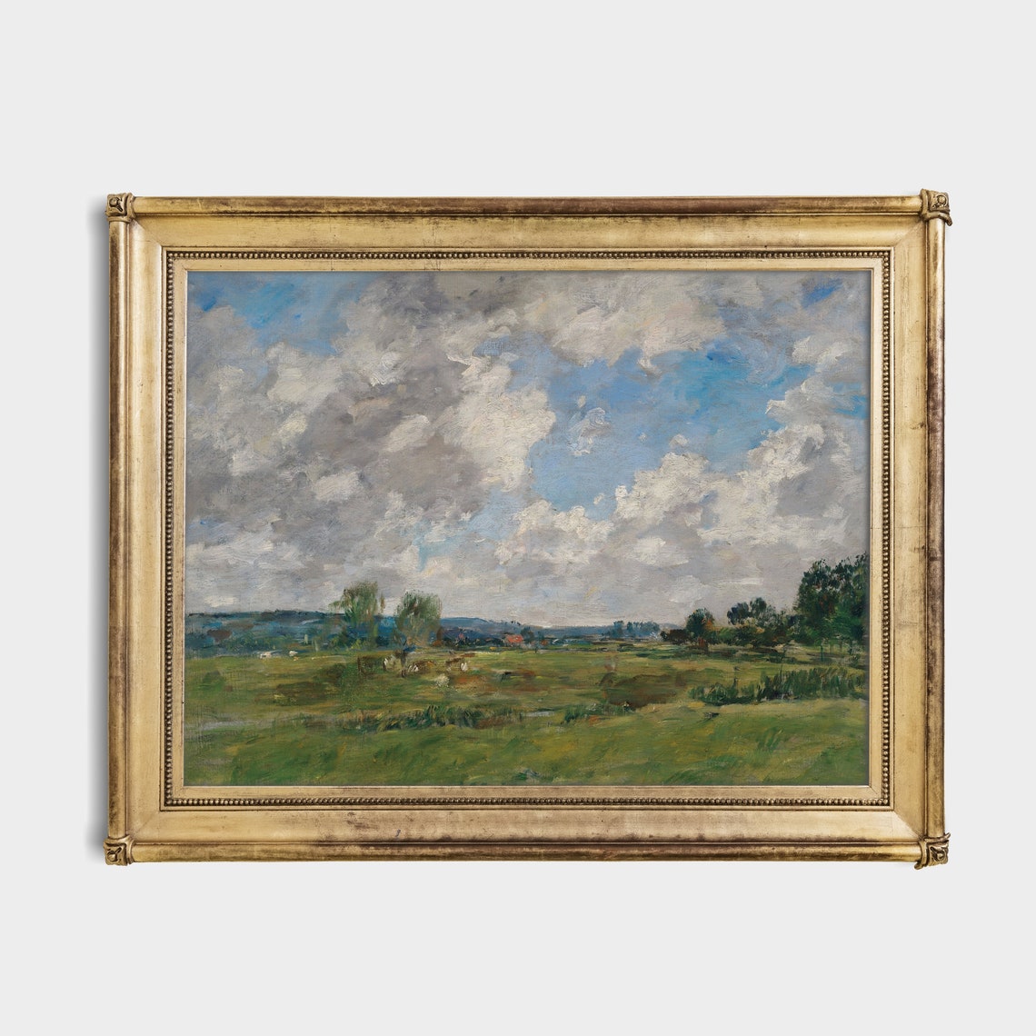 Green Pasture Under Dramatic Clouds Vintage Countryside Poster - Image 2