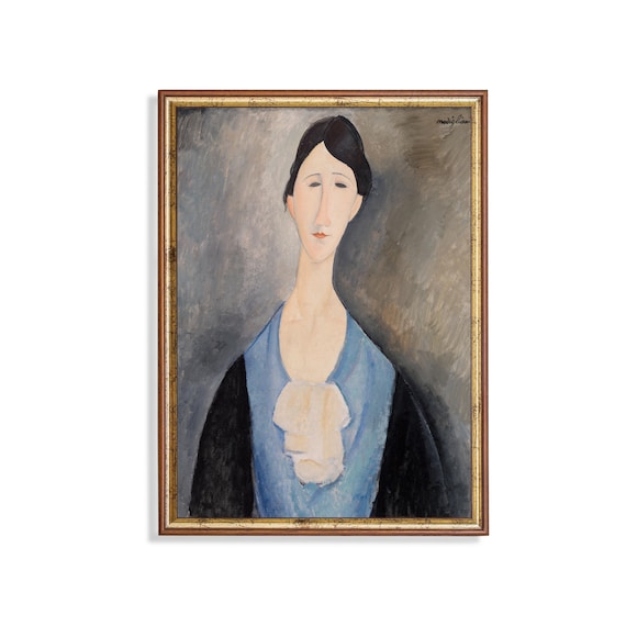 Woman in a Blue Blouse with a White Scarf Modigliani Portrait Poster