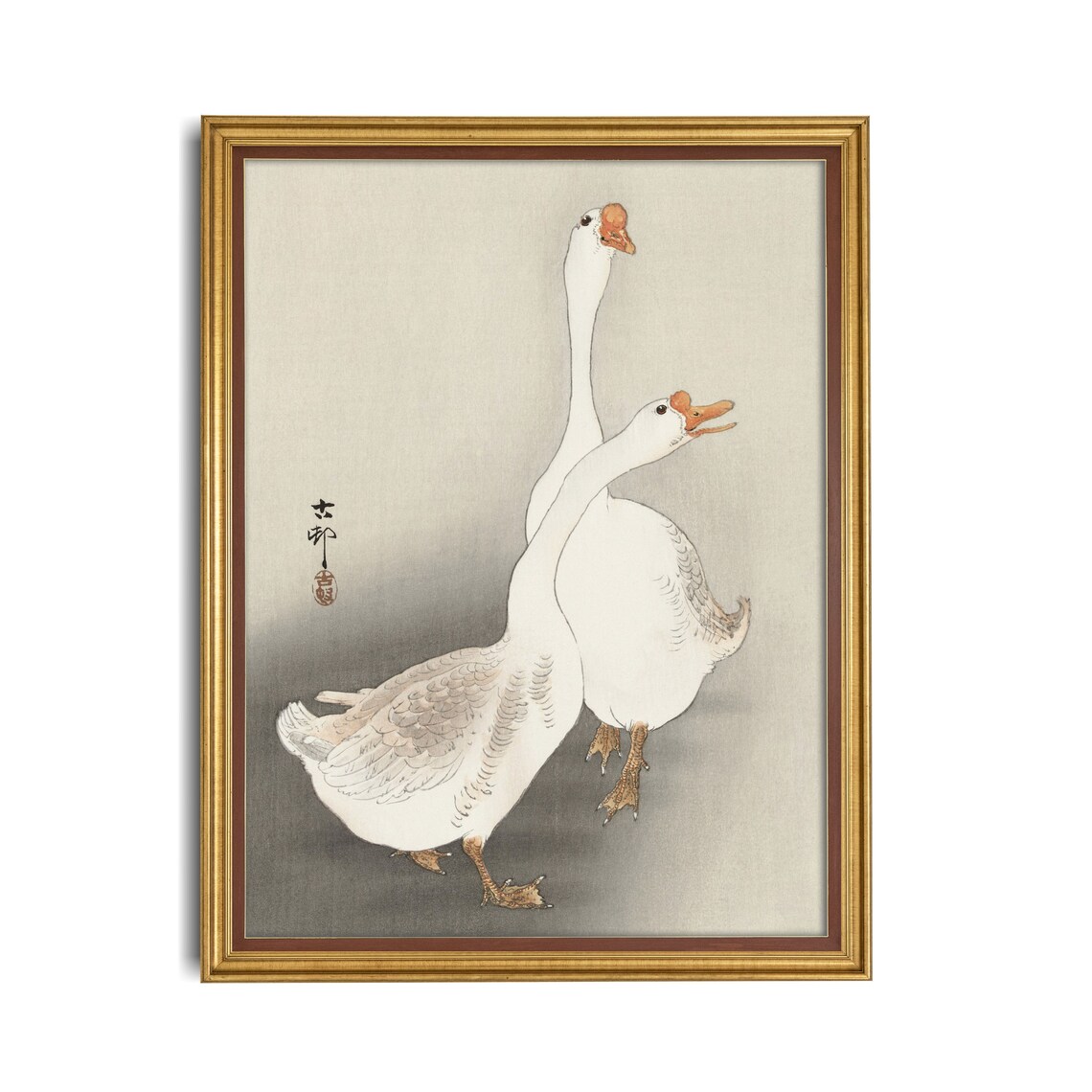 Two White Geese Japanese Woodblock Style Asian Bird Art Poster - Image 4