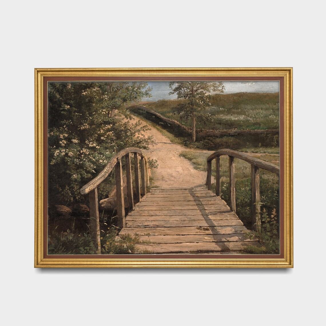 Wooden Footbridge Over a Country Stream Vintage Landscape Poster - Image 2