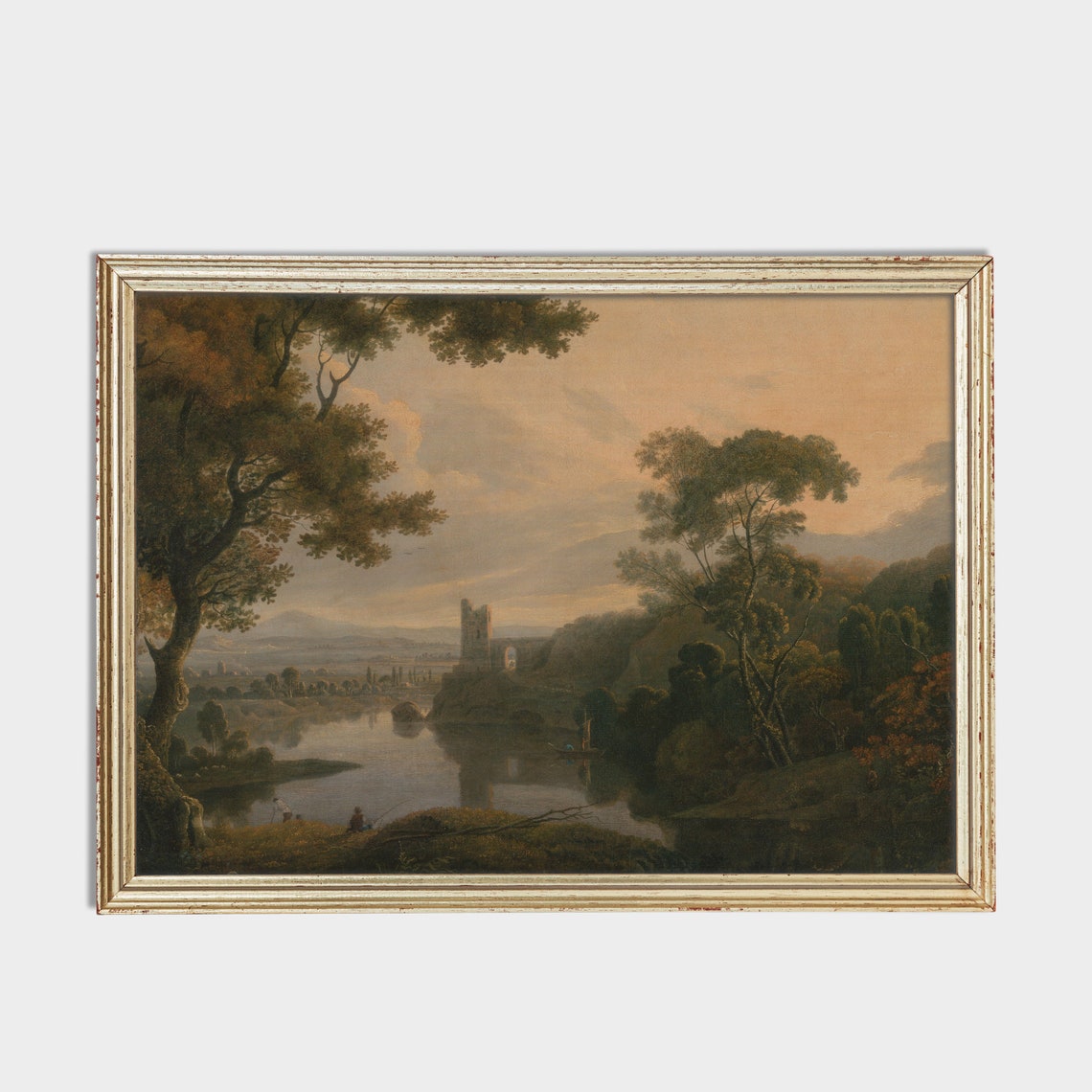Moody River Landscape With Castle Ruins at Dusk Vintage Poster - Image 2