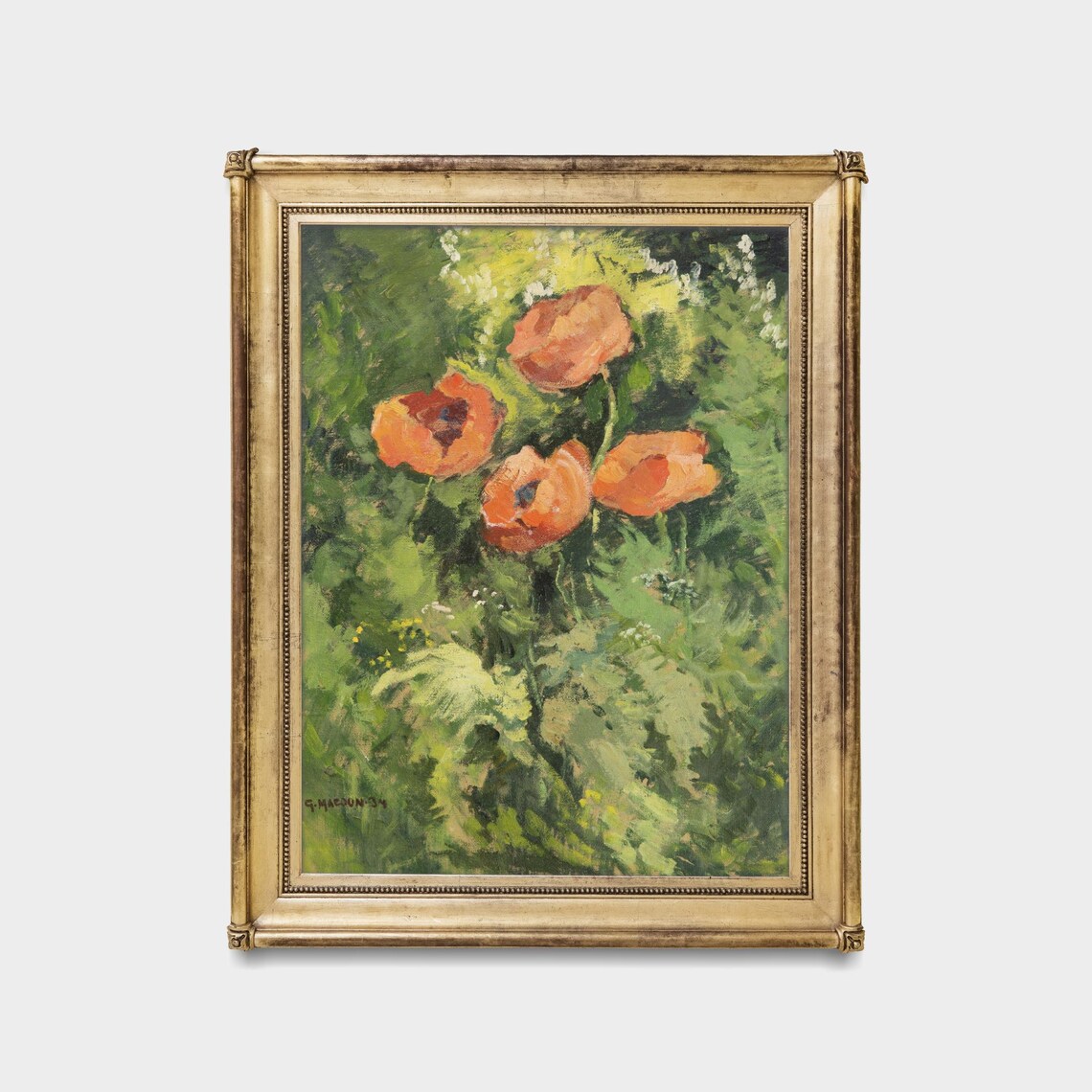 Three Orange Poppies Lush Green Garden Vintage Floral Art Poster - Image 5