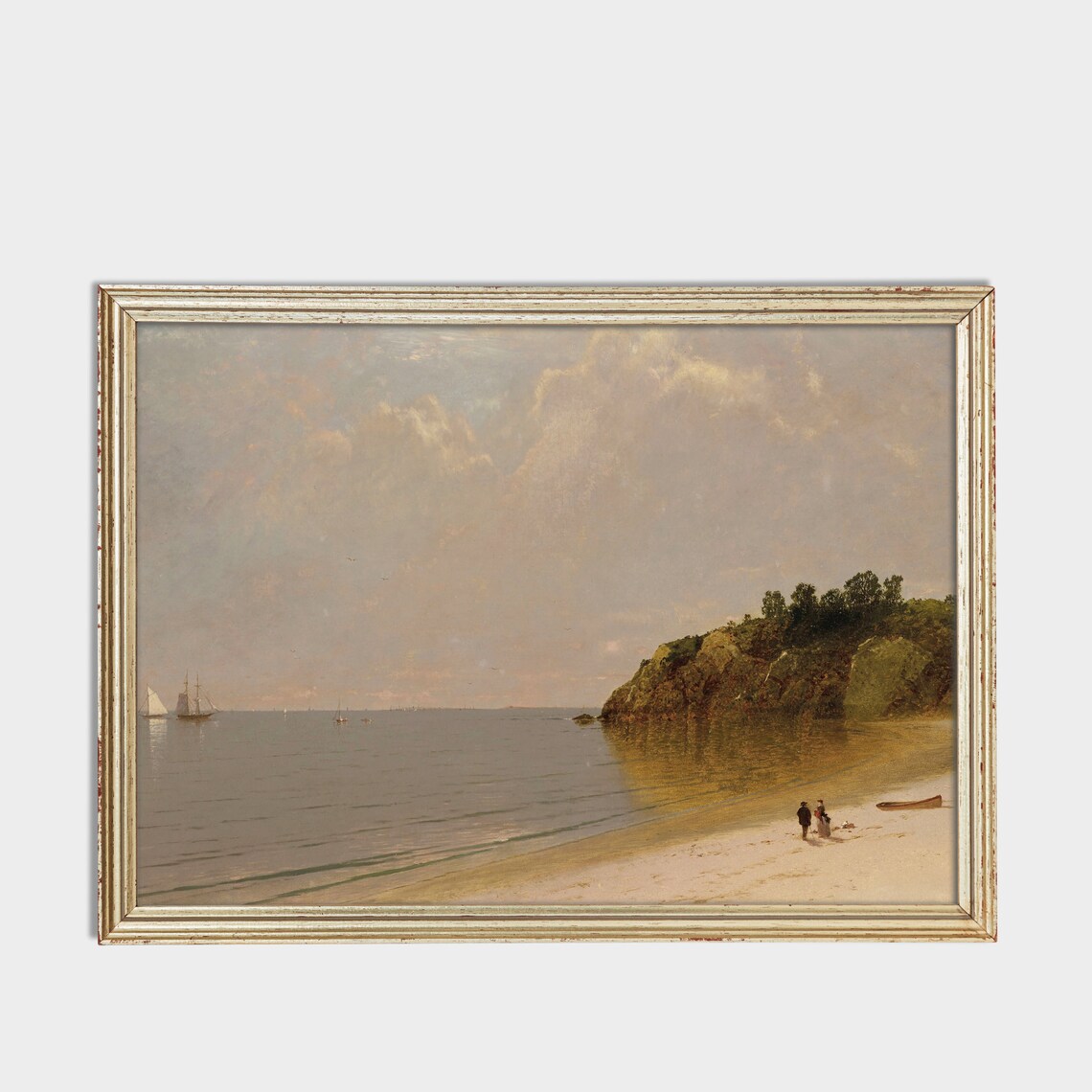 Calm Coastal Beach With Sailboats Vintage Seascape Painting Poster - Image 5