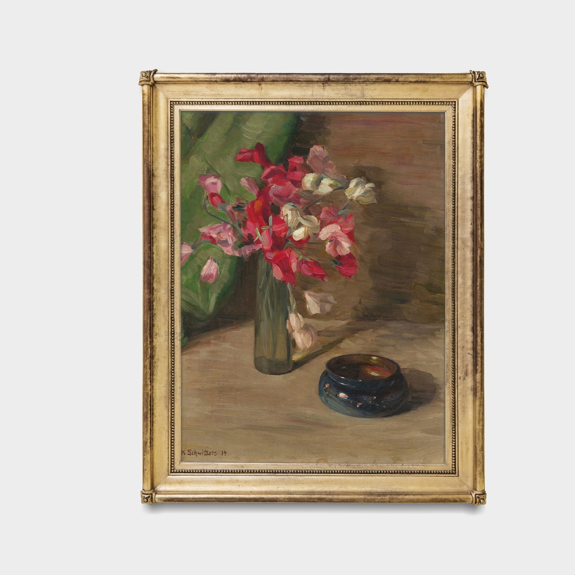 Red and White Blossoms in a Glass Vase Vintage Floral Poster - Image 3