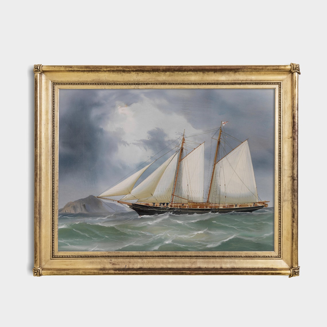 Two Masted Schooner Under Full Sail On A Stormy Sea Marine Poster - Image 4