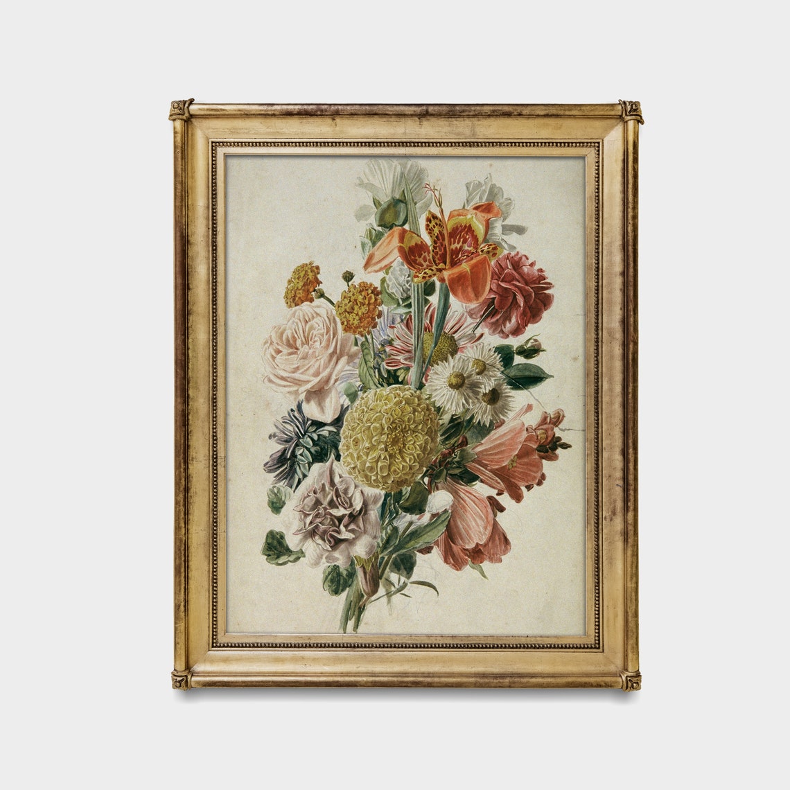 Vintage Botanical Flower Bouquet Marigold Rose and Lily Poster - Image 3