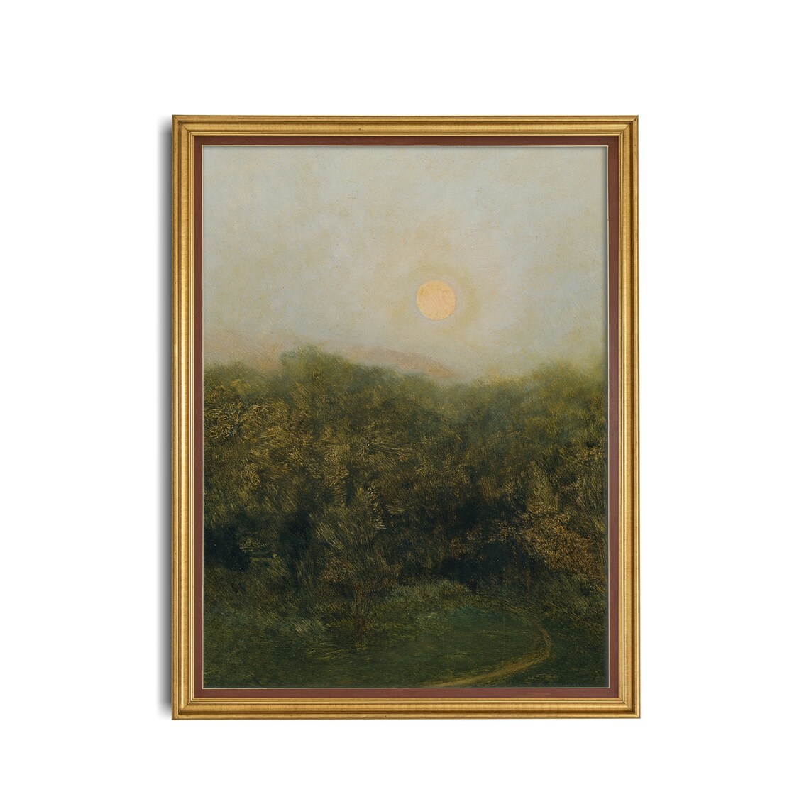 Pale Moon Rising Over a Dark Forest Treeline Vintage Landscape Poster - Image 3