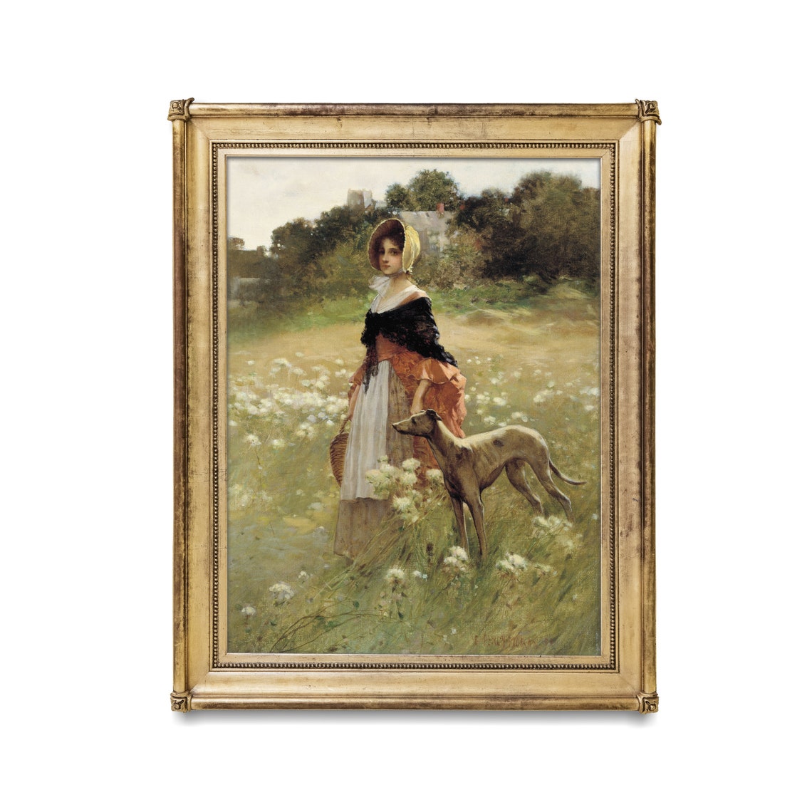 Vintage Girl Portrait Antique Girl With Dog Print Oil Painting Instant Wall Art Girls Room Decor Fine Art - Image 3
