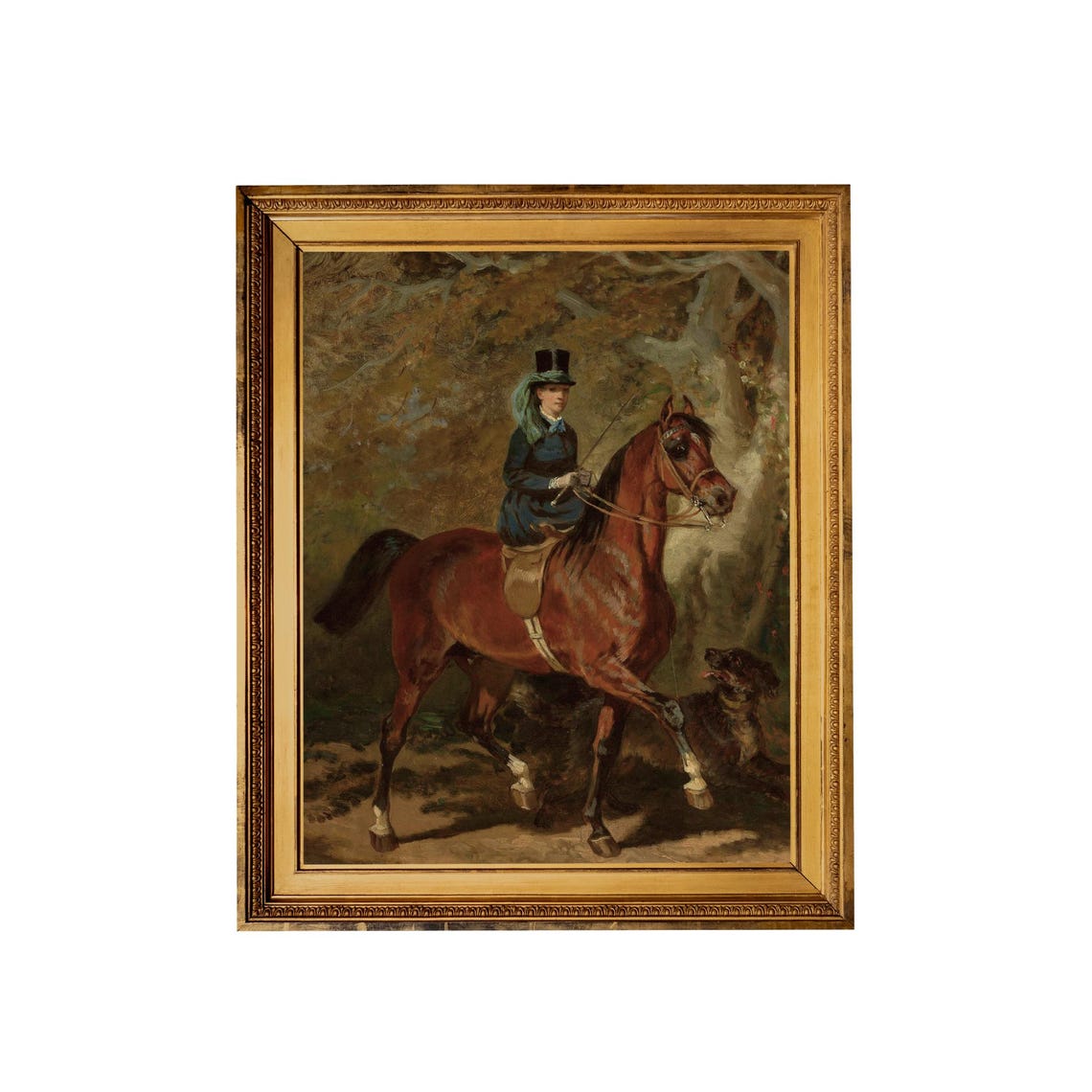 Victorian Rider in Top Hat on a Chestnut Horse with Dog Poster - Image 4