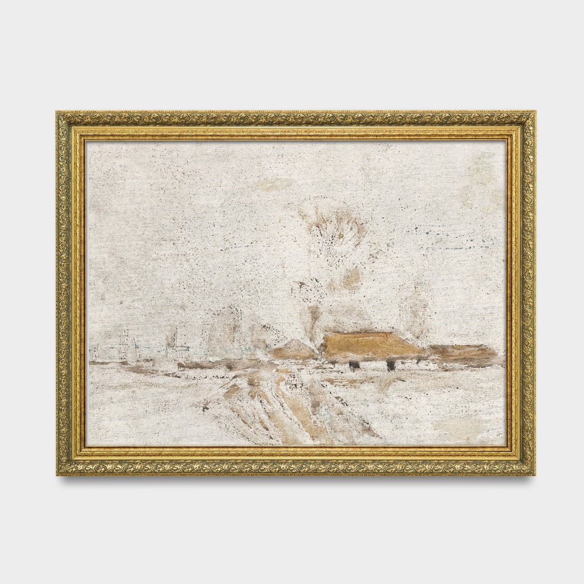 Minimal Muted Landscape With a Thatched Cottage Antique Poster - Image 3