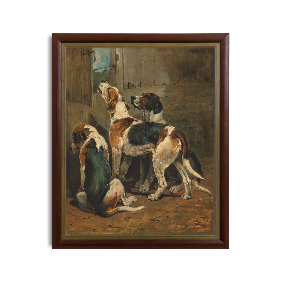 Vintage Foxhounds Art Print, Rustic Animal Painting - Image 3