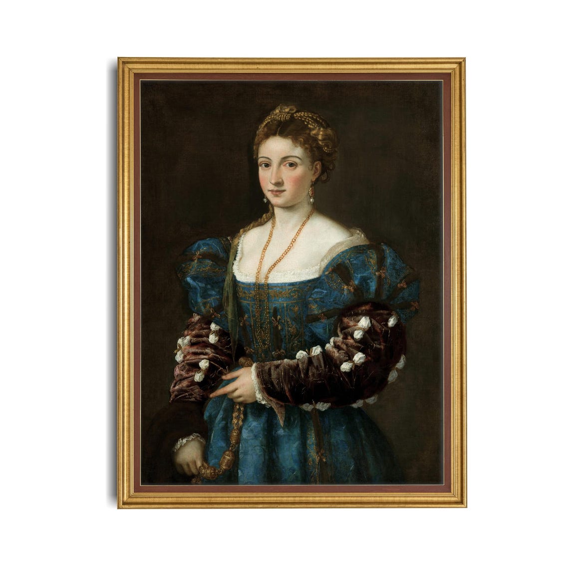 Renaissance Noblewoman in Blue Velvet Gown Old Master Portrait Poster - Image 4