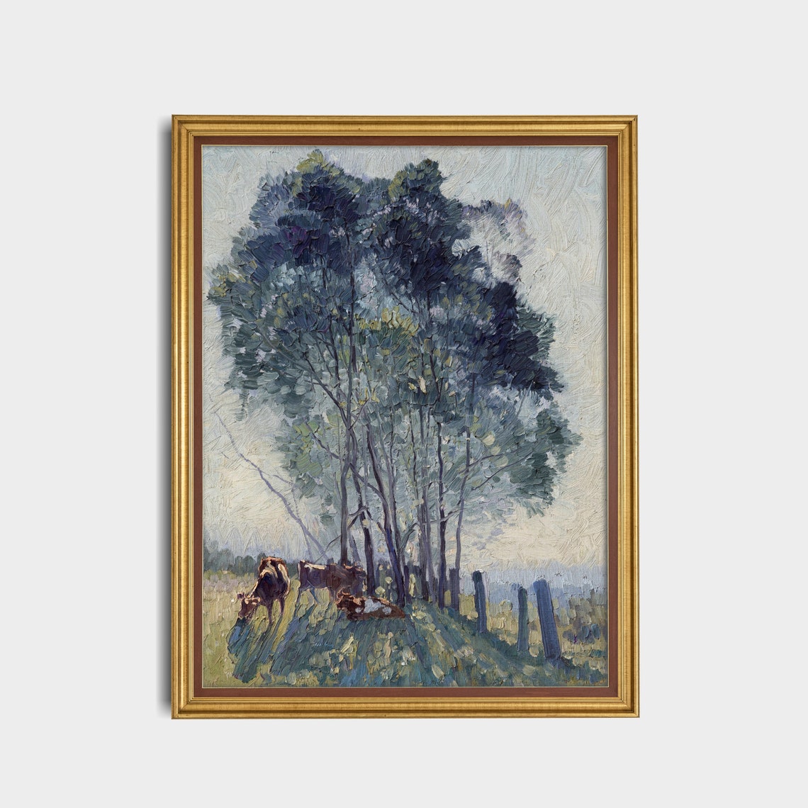 Cows Grazing Beneath Tall Trees in Soft Morning Light Poster - Image 5