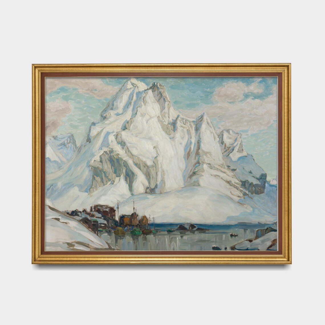 Snowy Alpine Peaks Fishing Boats Nordic Winter Landscape Poster - Image 5