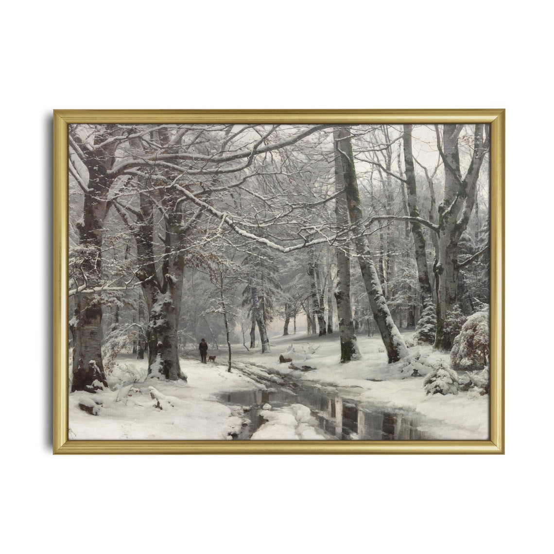 Snowy Beech Forest with Icy Stream Vintage Winter Landscape Poster - Image 2