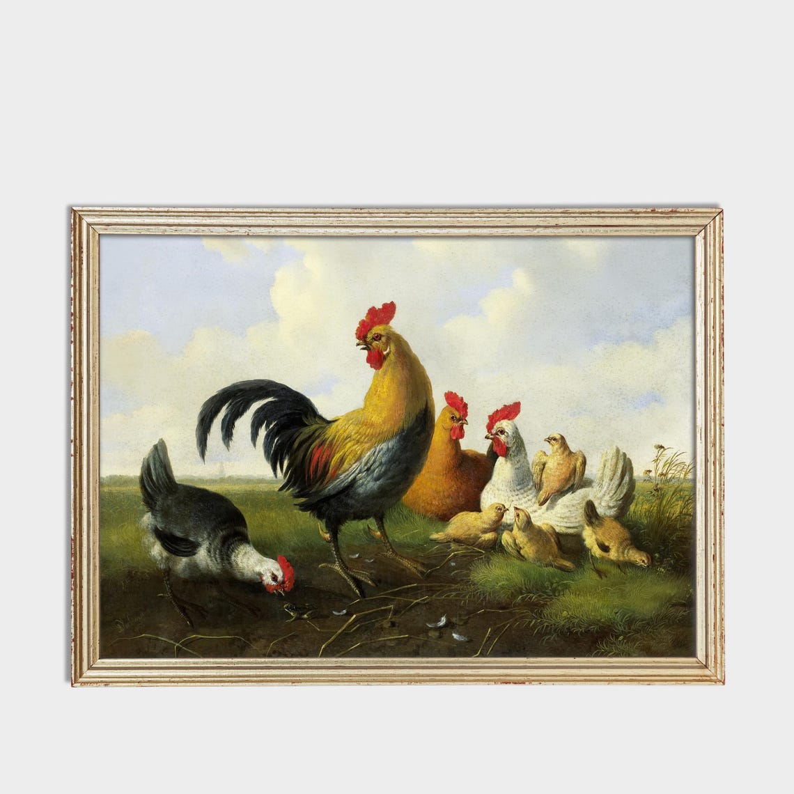 Rooster with Hens and Chicks Farmyard Vintage Poultry Poster - Image 3