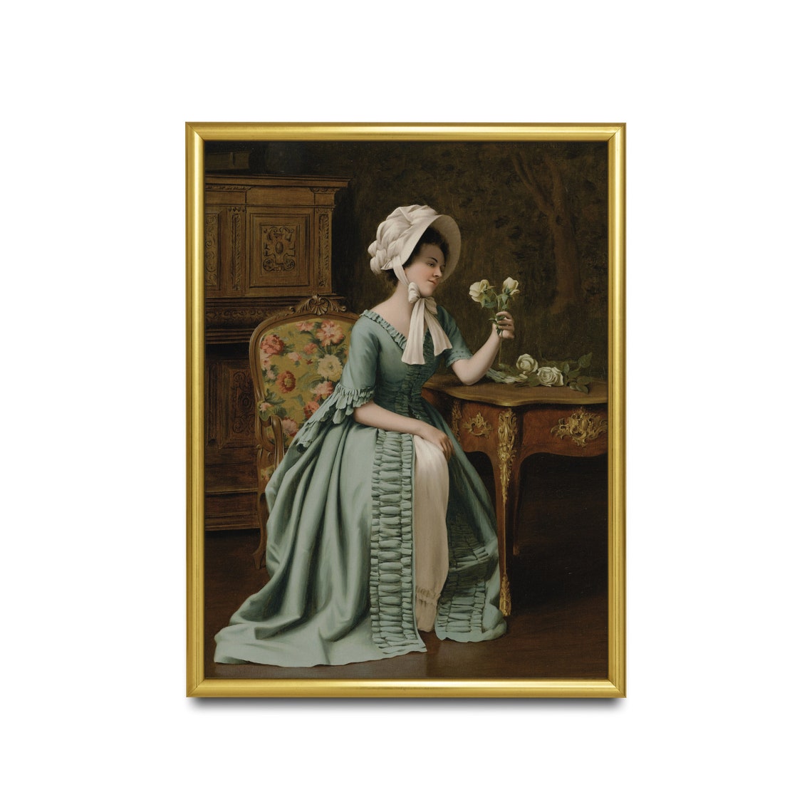 Printed And Shipped Woman With Yellow Rose Vintage Portrait Painting Moody Rustic Oil Painting Victorian Female Art Physical Print - Image 4