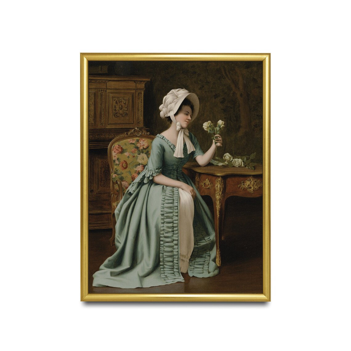 Woman Smelling White Roses Victorian Portrait Painting Poster - Image 4