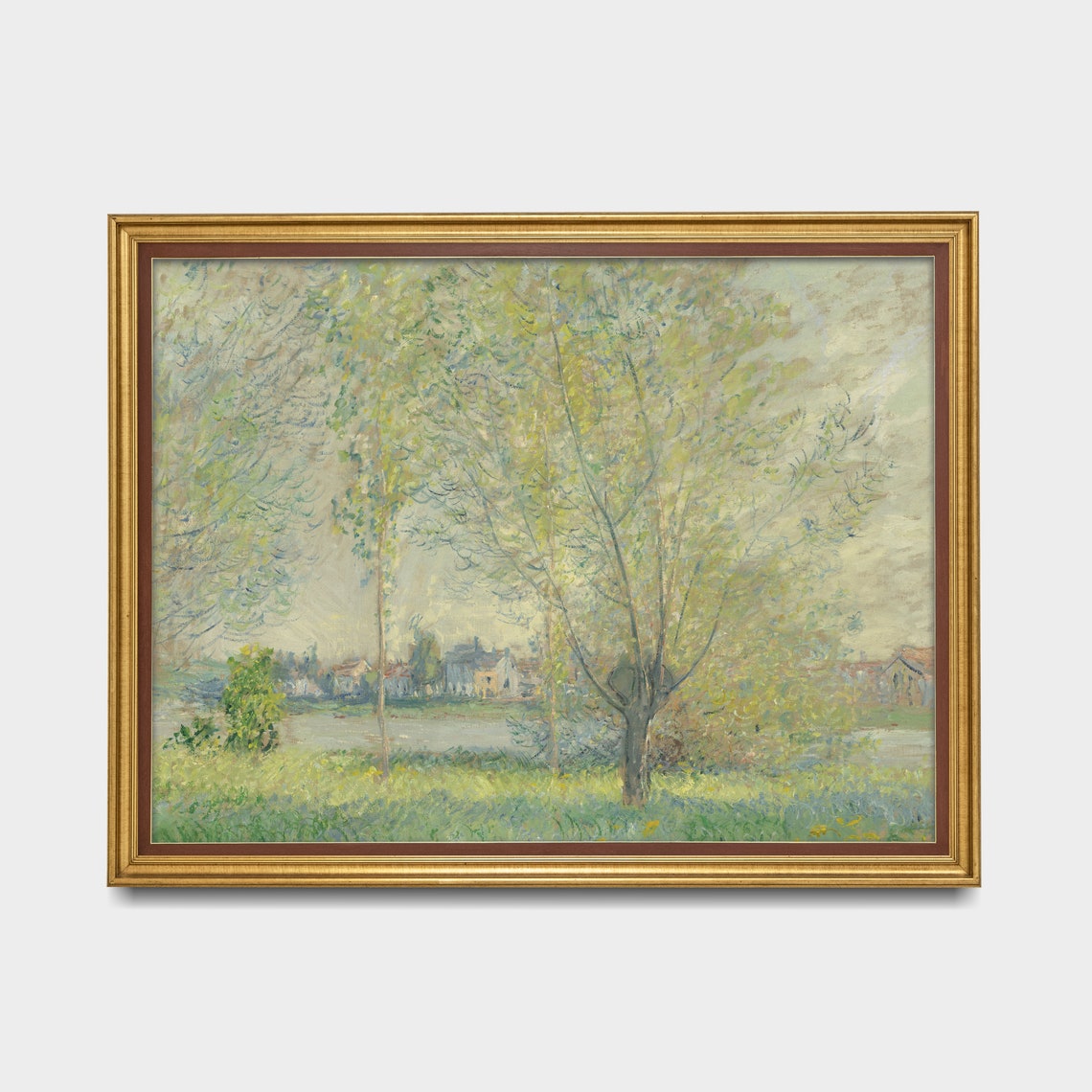 Spring Riverside with Young Trees and Village Impressionist Poster - Image 4