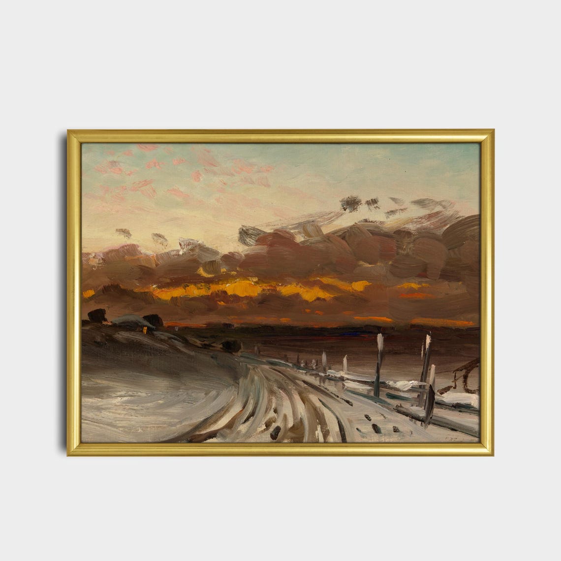 Fiery Winter Sunset Over Snowy Road Dramatic Landscape Poster - Image 2
