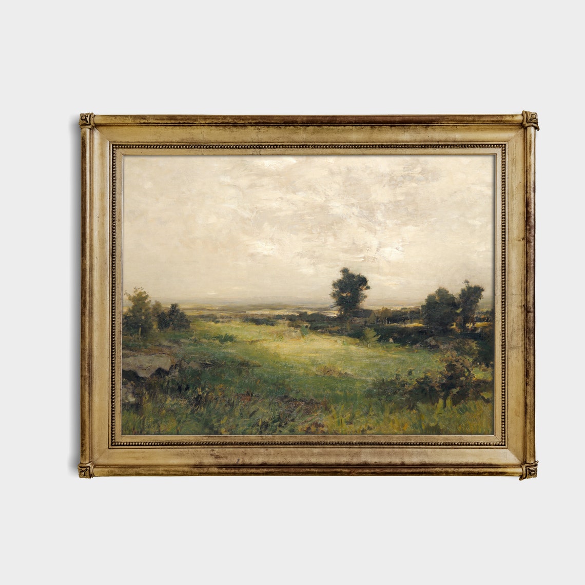 Hazy Summer Meadow with Trees Soft Pastel Vintage Landscape Poster - Image 2