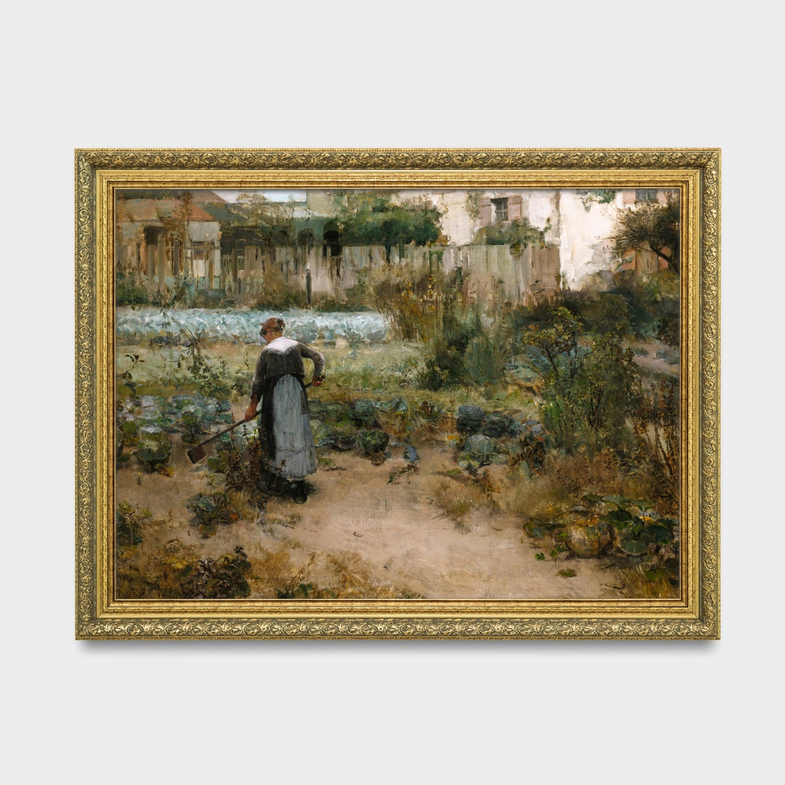 Woman Tending a Vegetable Garden Beside a Rustic Cottage Poster - Image 3