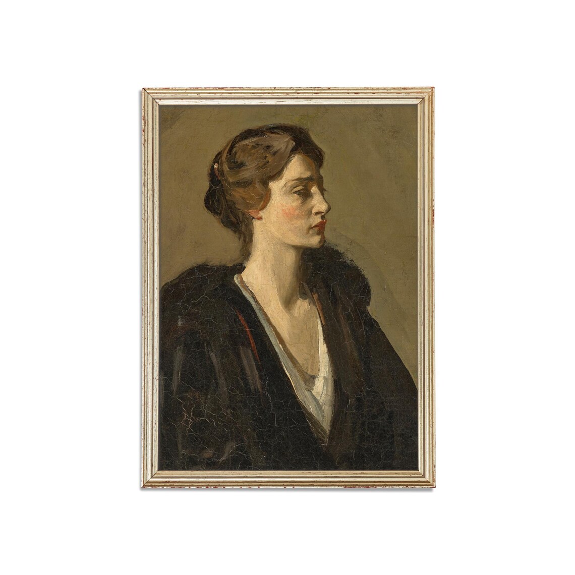 Vintage Woman Portrait, Rustic Oil Painting Art Print - Image 3