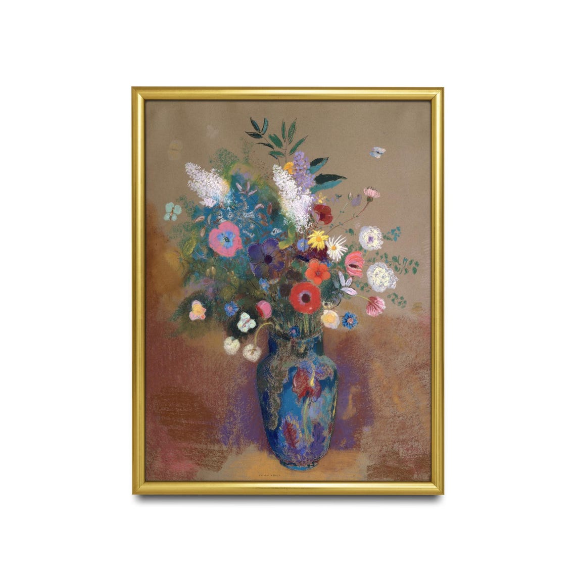 Odilon Redon Style Bouquet In A Blue Vase Vintage Floral Poster - Image 2