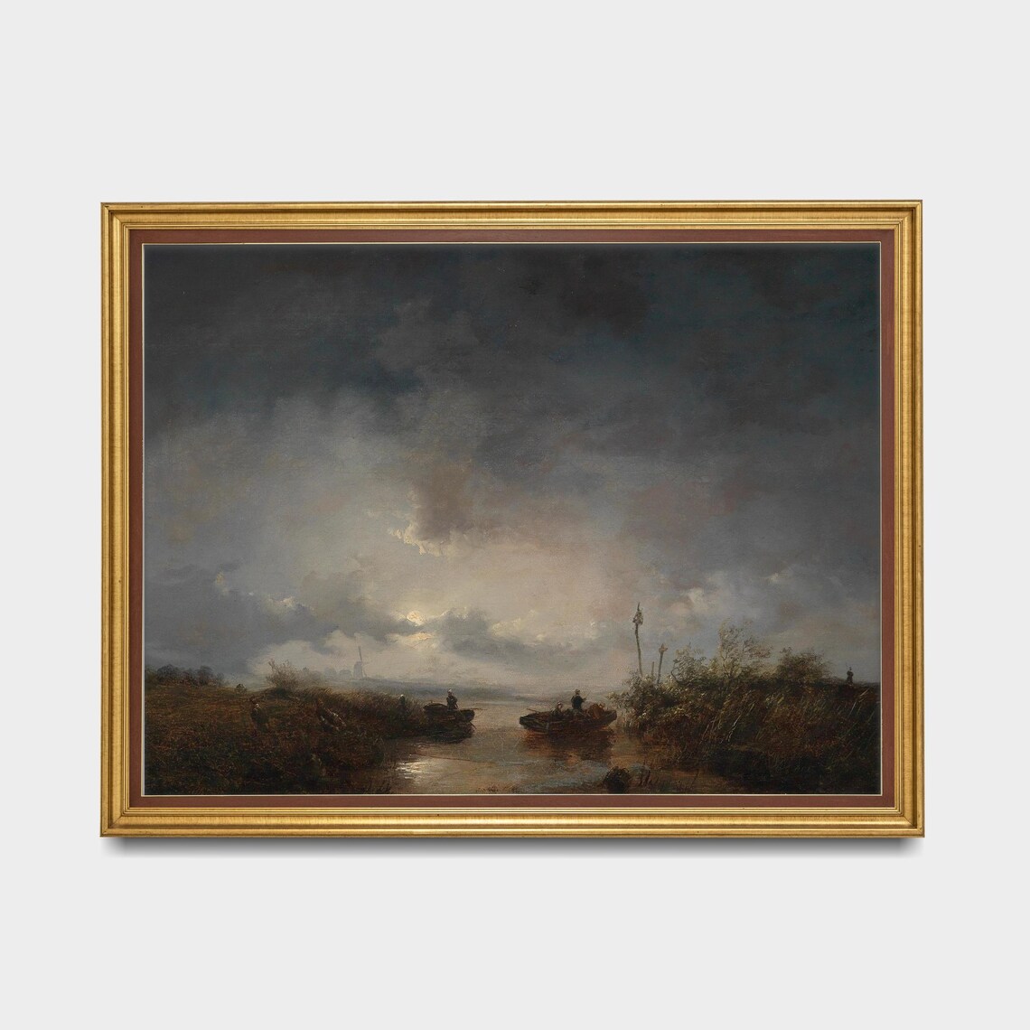 Vintage Moonlit Landscape Painting Art Print - Image 5