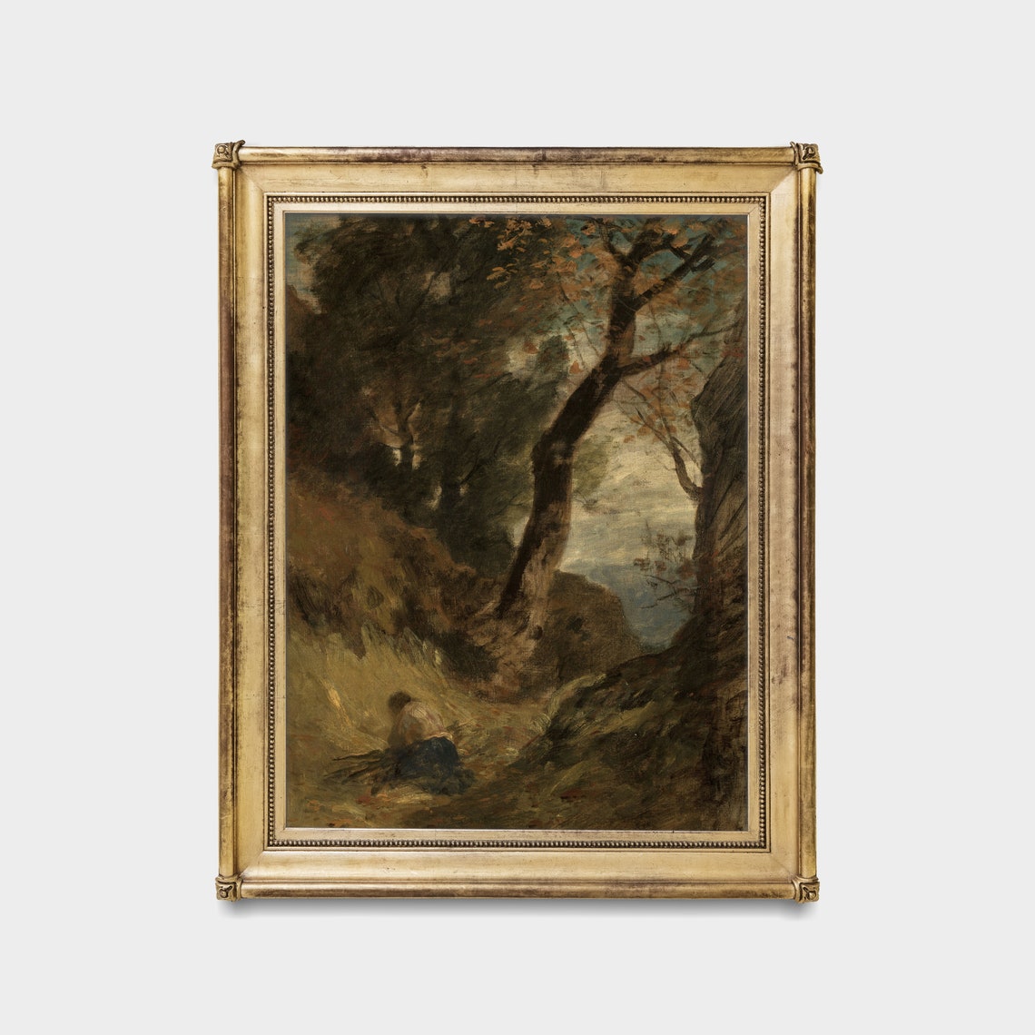Lone Wood Gatherer in a Dark Shadowy Deep Forest Ravine Poster - Image 5