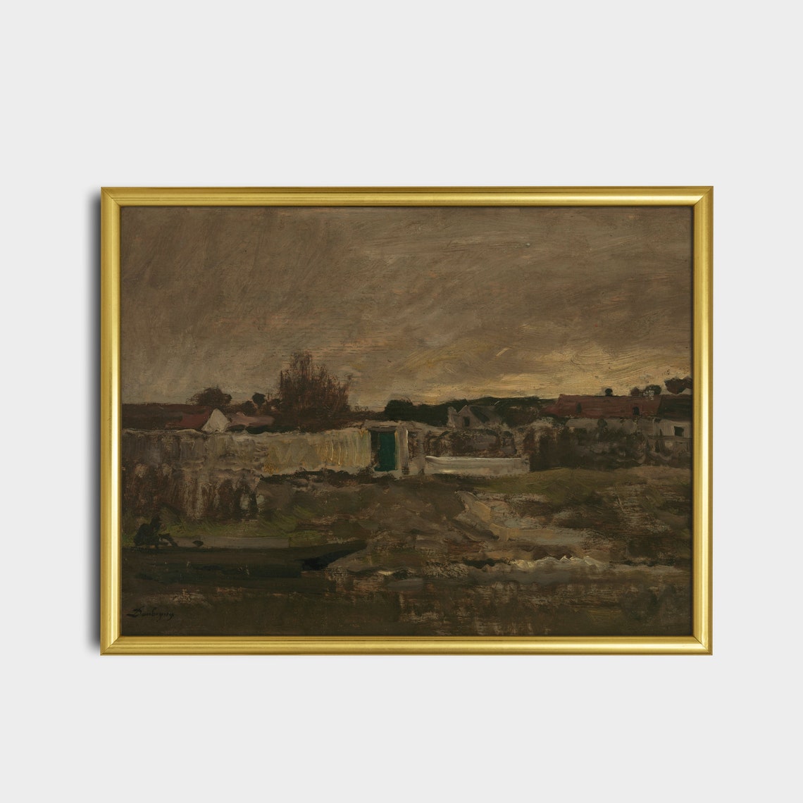 Dark Moody Old Farm Village Landscape at Dusk Vintage Poster - Image 2