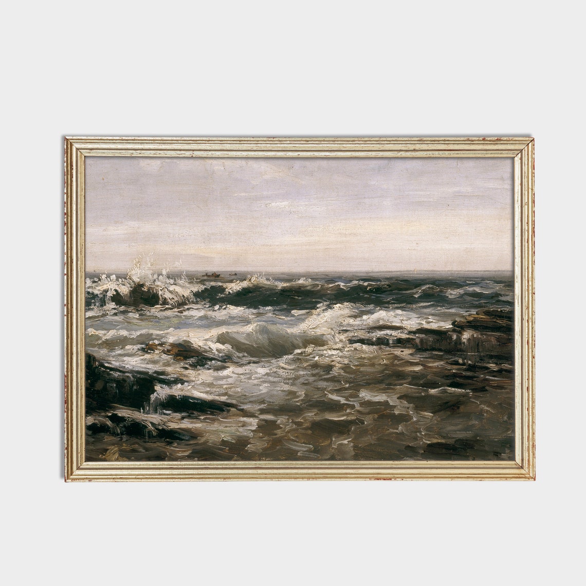Vintage Seascape Painting Antique Ocean Beach Print Wall Art Coastal Decor Moody Rustic Fine Art - Image 2