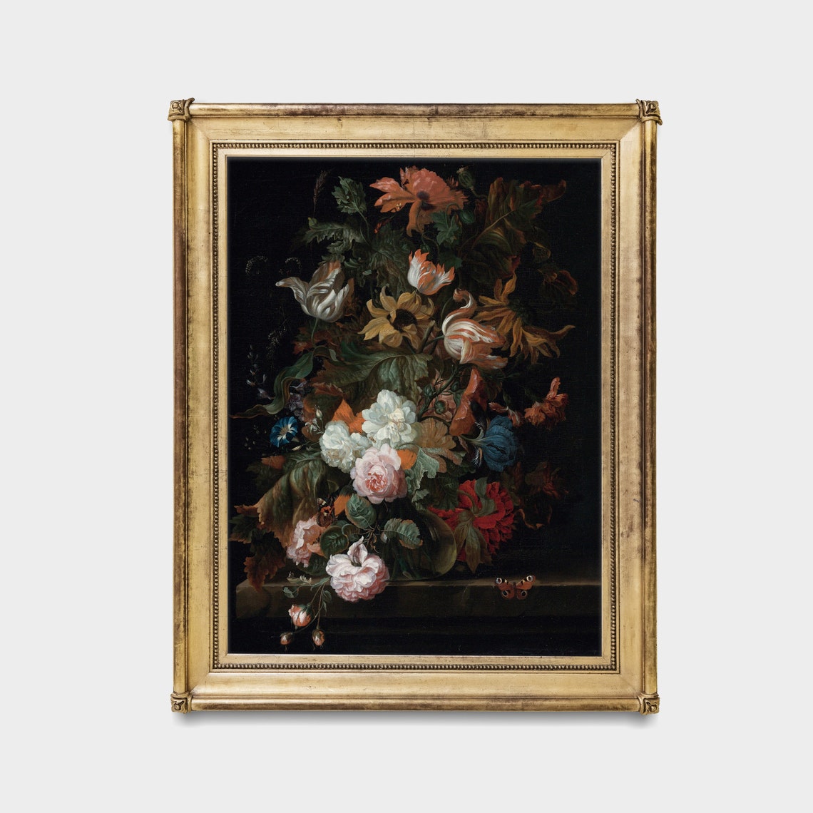 Vintage Dutch Baroque Floral Bouquet Still Life on Black Poster - Image 4