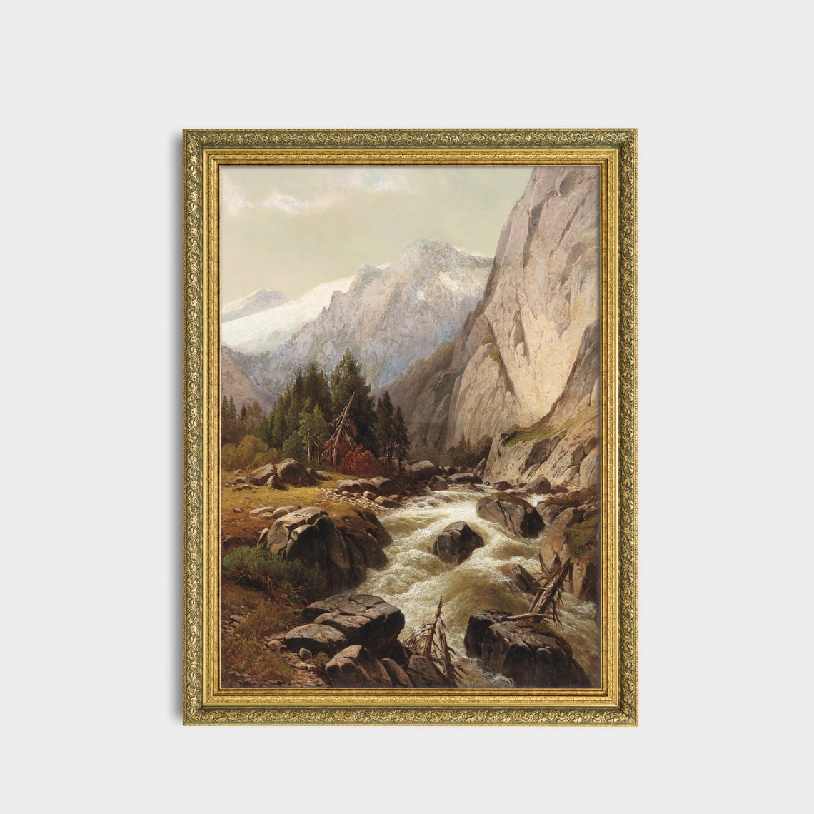 Rushing Mountain Stream in Rocky Gorge With Snowy Peaks Poster - Image 3