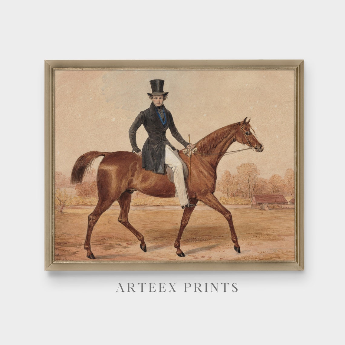 Victorian Gentleman Riding Chestnut Horse Antique Equestrian Poster - Image 4