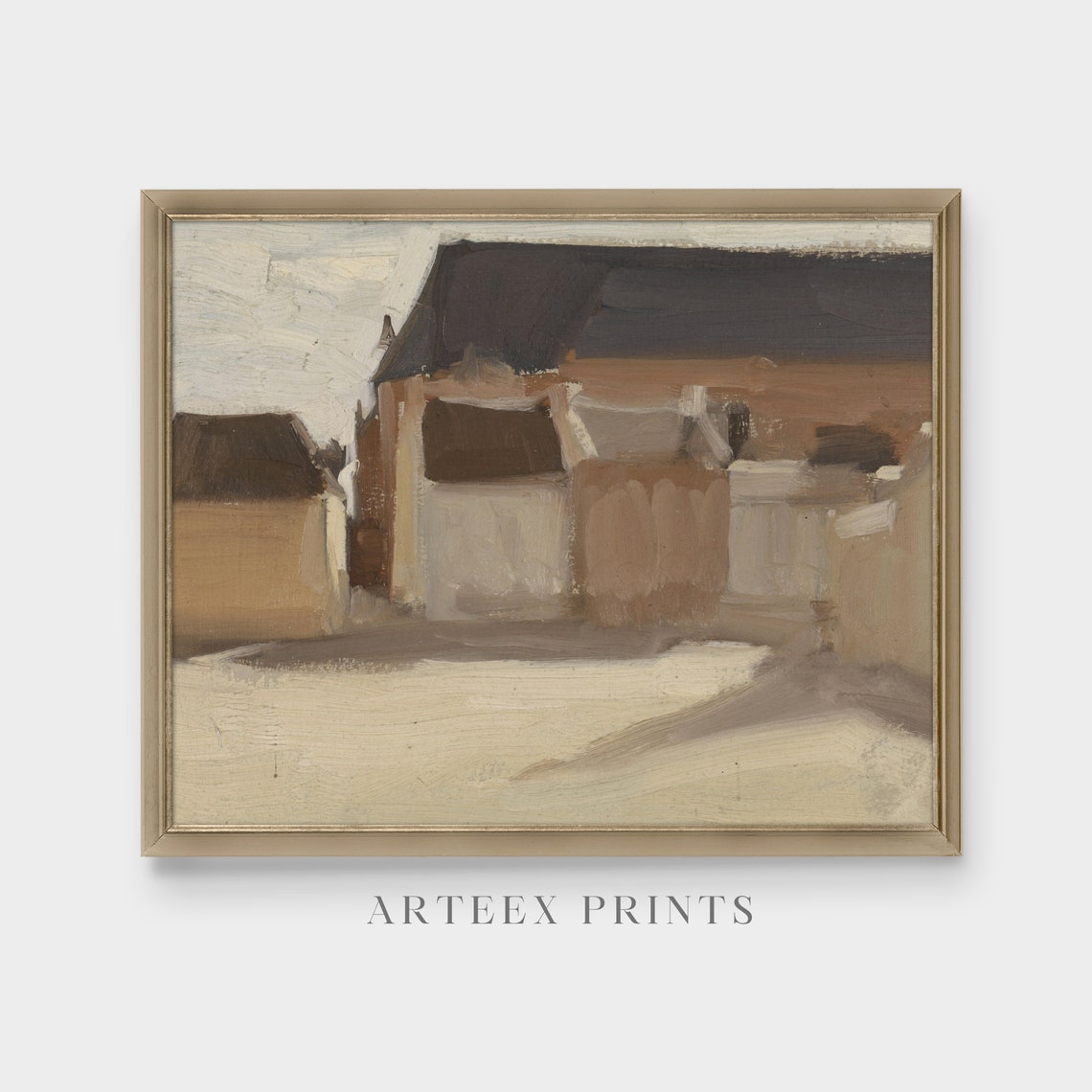 Vintage Landscape Painting Country Village Houses Print Antique Farmhouse Decor Neutral Art Wall Art - Image 4