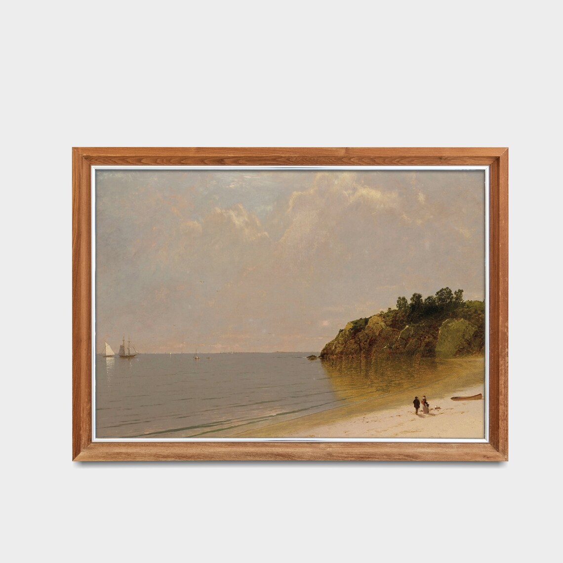 Calm Coastal Beach With Sailboats Vintage Seascape Painting Poster - Image 2