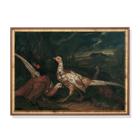 Printed And Shipped Vintage Bird Painting Vintage Wall Art Antique Birds Print Moody Rustic Art Bird Lover Gift Pheasants Art