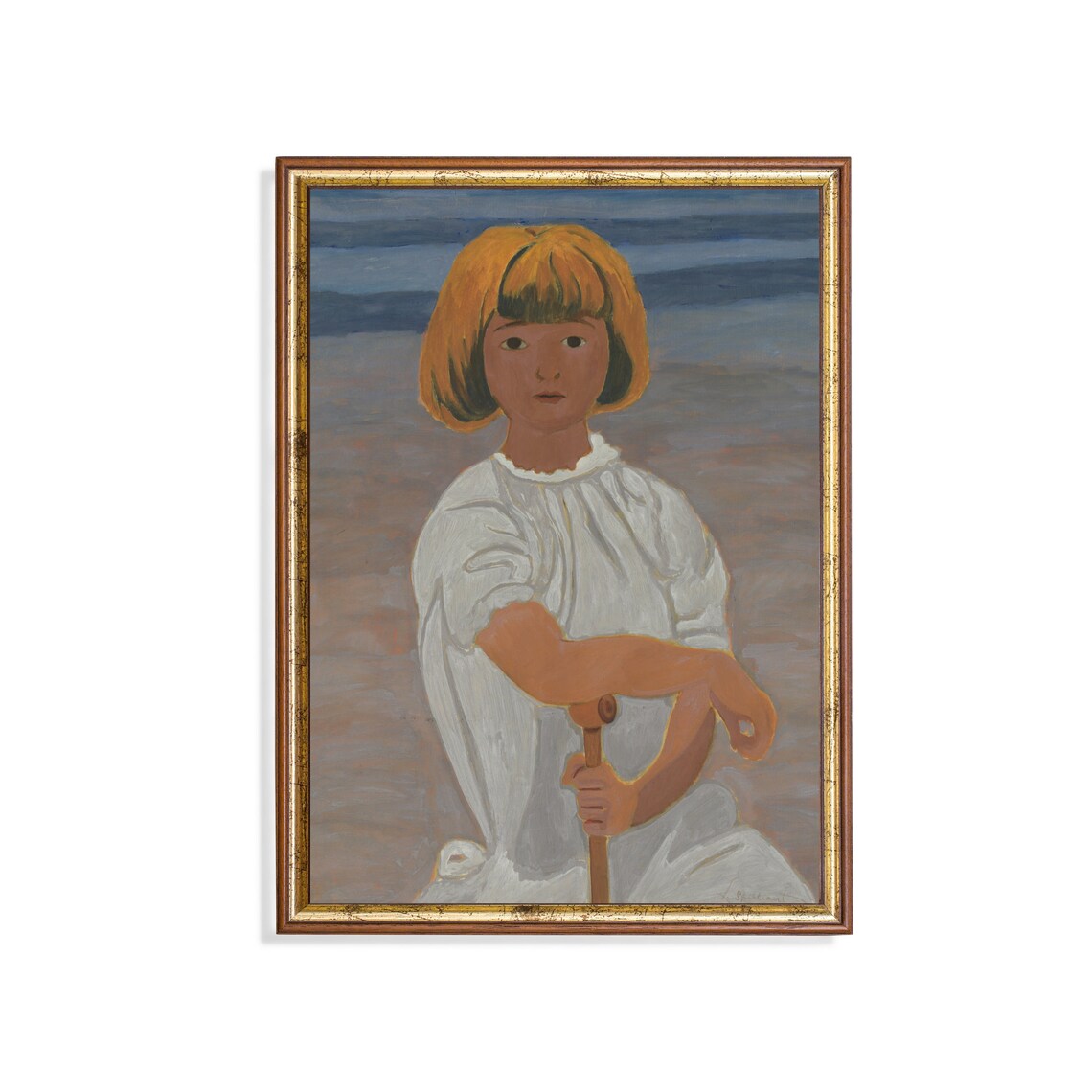 Portrait Of A Young Girl With Orange Bob Holding A Cane Vintage Poster