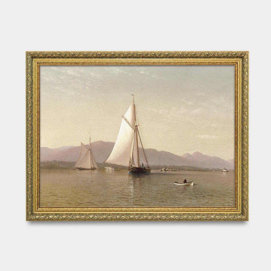 Two Sailboats Gliding on a Calm Bay at Sunset Vintage Poster - Image 3