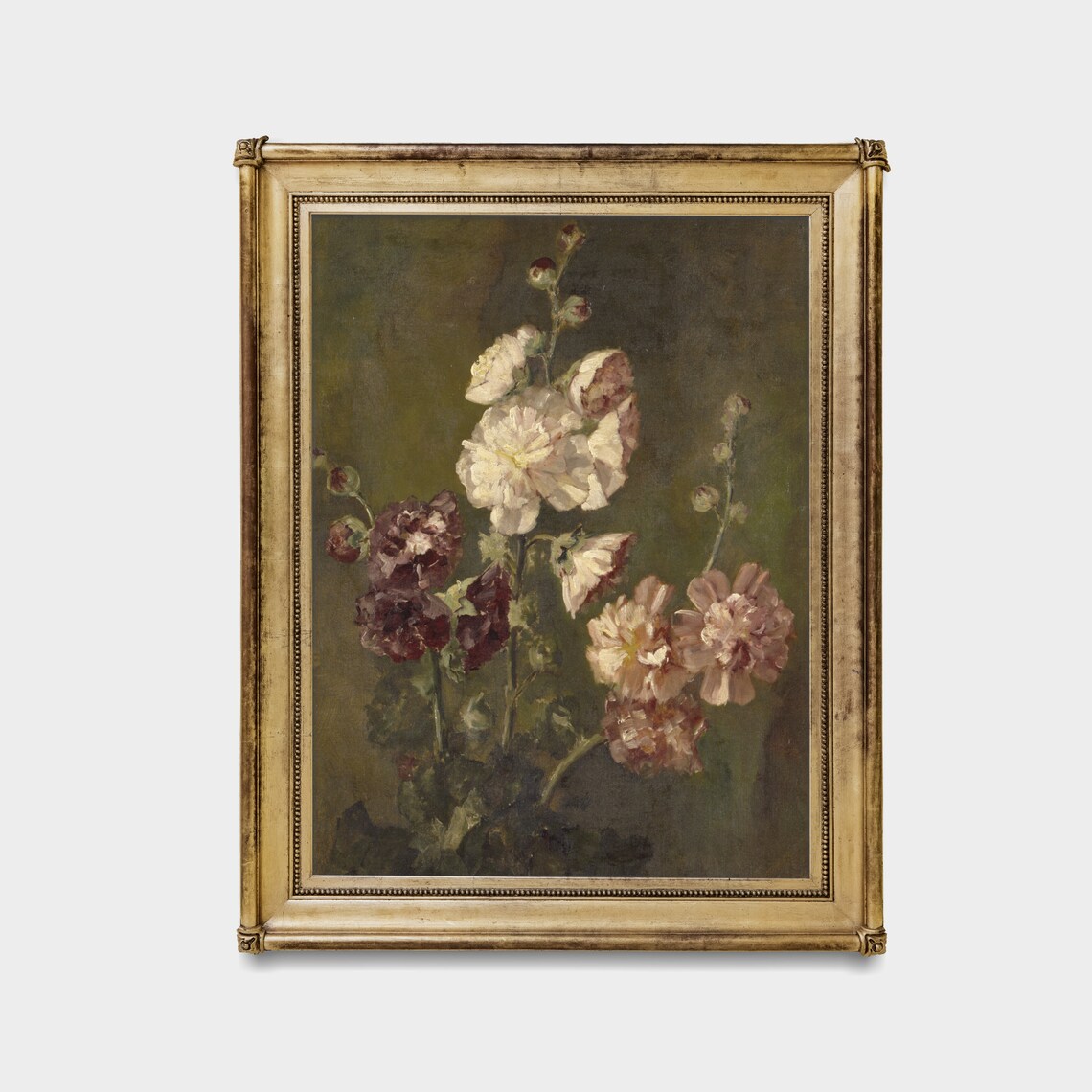 Vintage Botanical Hollyhock Art Print, Rustic Floral Decor - Image 2